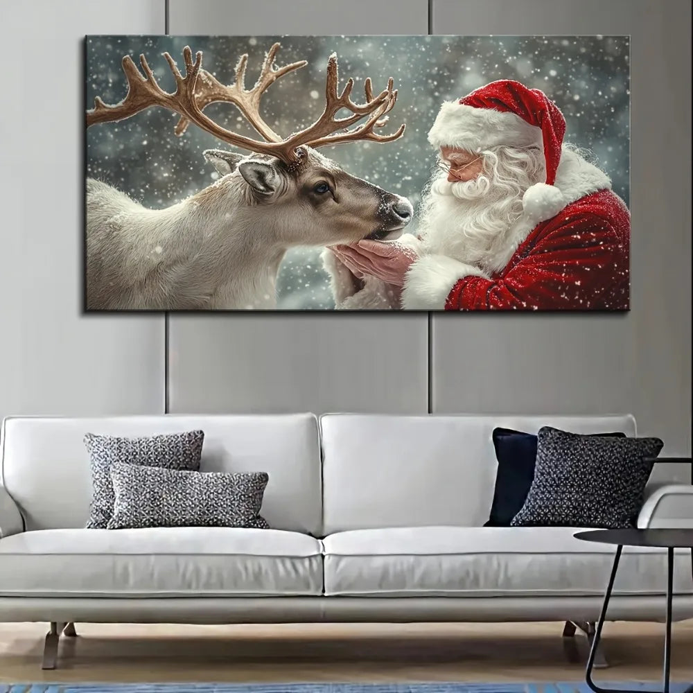 Christmas Miracle Warm Santa and elk hanging canvas art