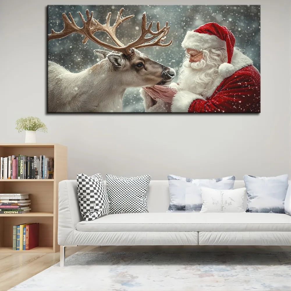 Christmas Miracle Warm Santa and elk hanging canvas art
