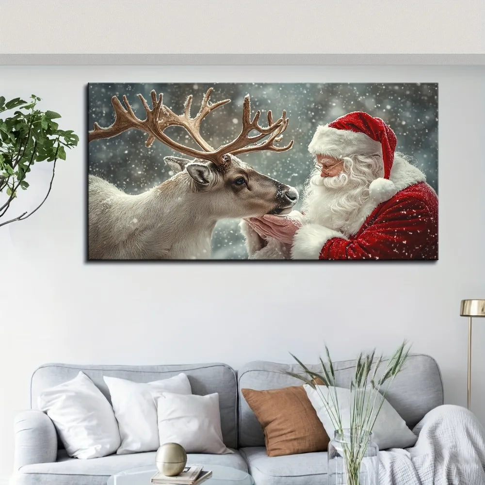 Christmas Miracle Warm Santa and elk hanging canvas art